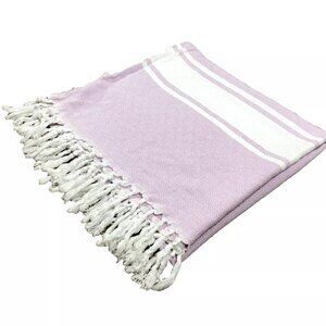 Lunasidus Turkish Cotton Throw Luxury Blanket Beach Towel Purple White Fringe